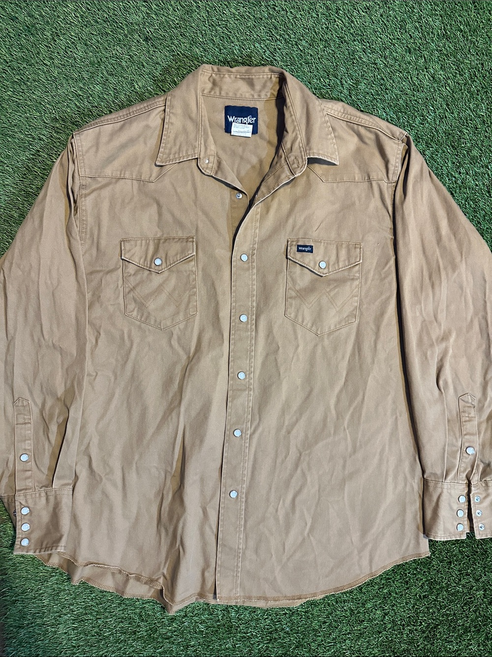 Vintage Wrangler Pearl Snap Brushpopper Beige/Tan Western Shirt XL